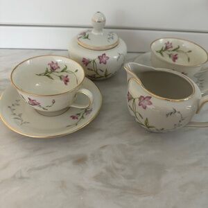 Floral Ceramic Tea Set with Gold Accents
